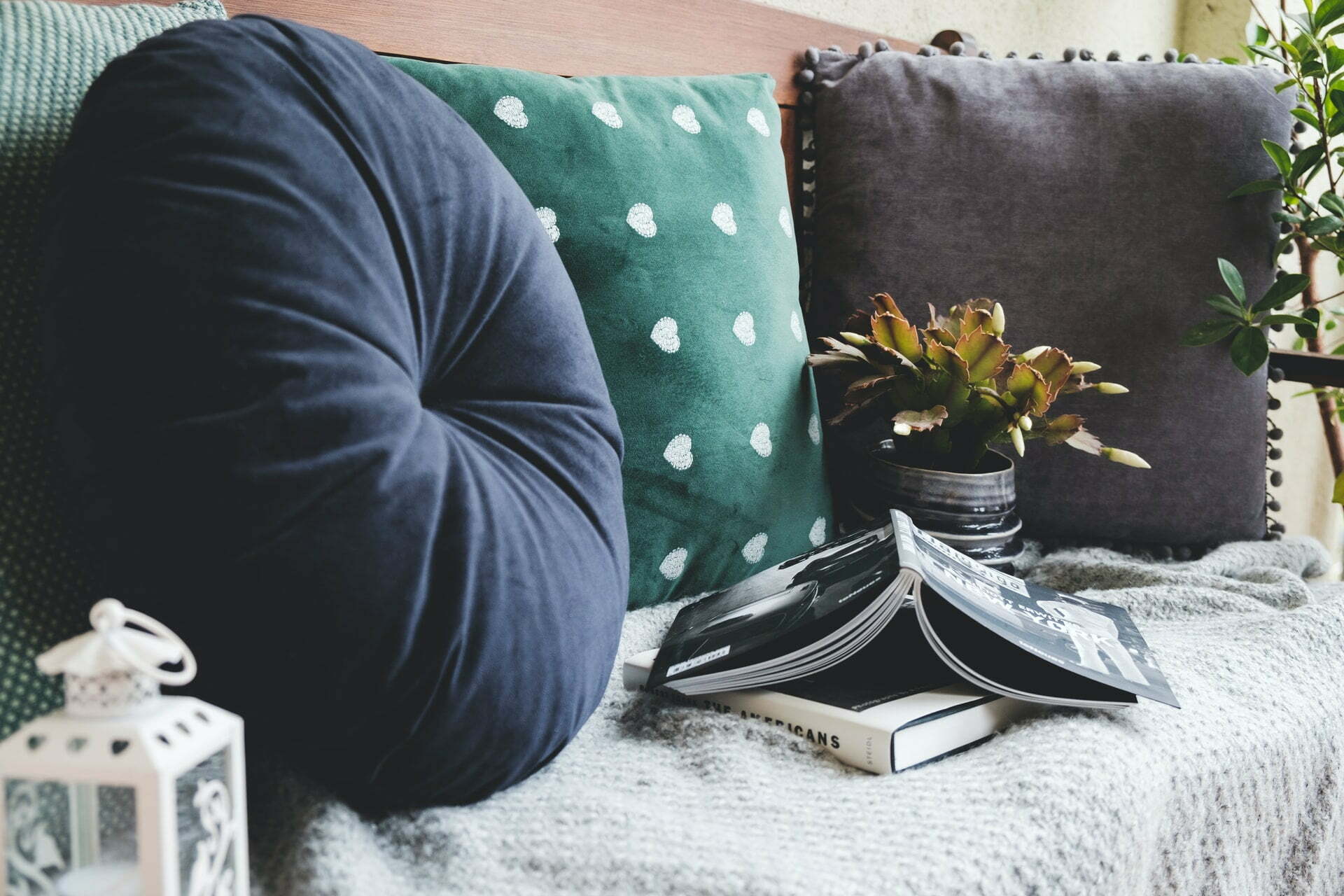 a pair of shoes on a couch