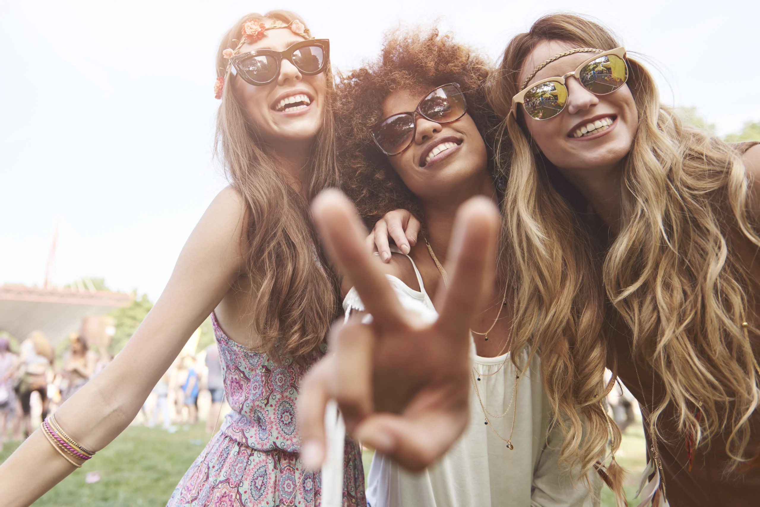 Peace sign and three friends