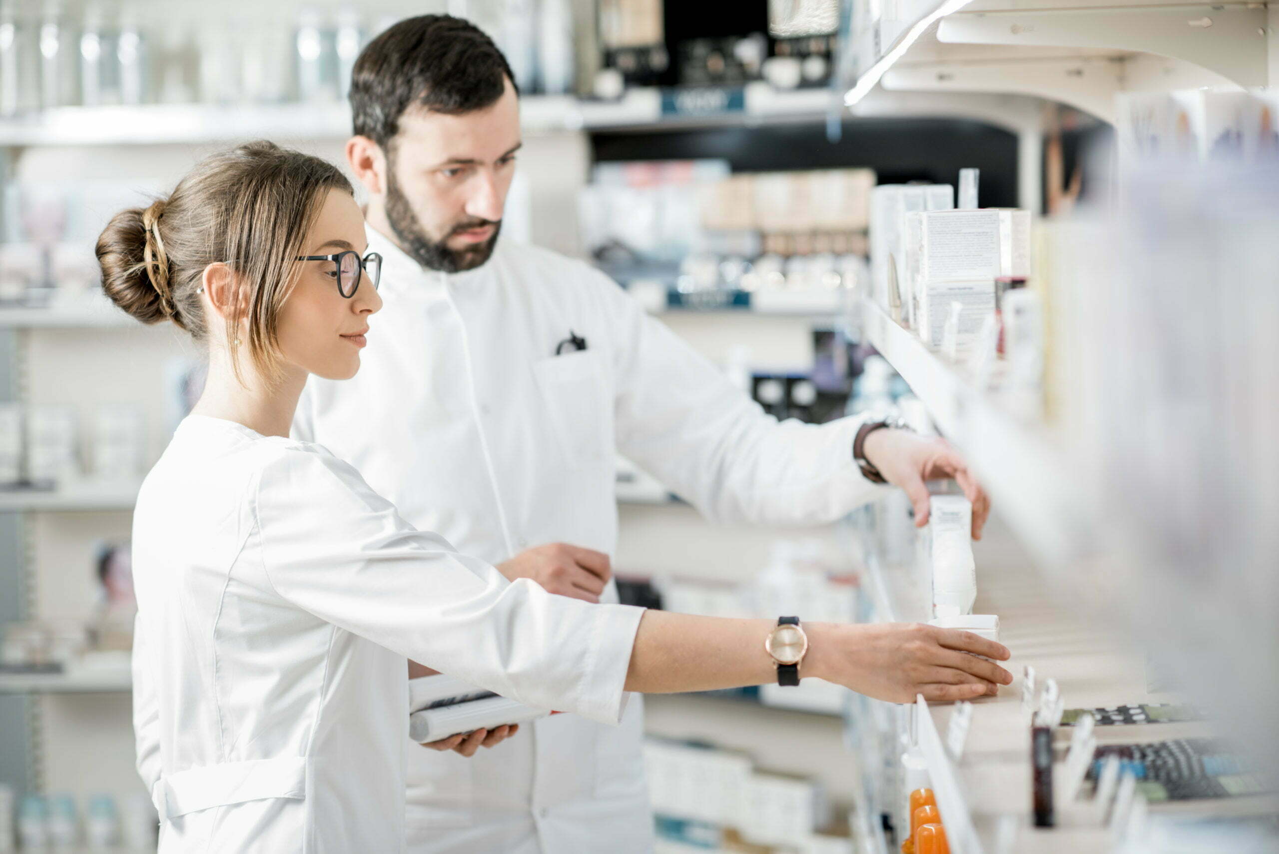 Pharmacists working in the pharmacy store