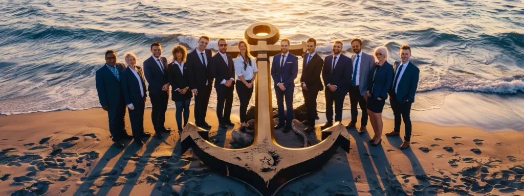 a group of professionals in business attire gathered around a large anchor with the activated you & morning complete logo, symbolizing their commitment to quality and safety.