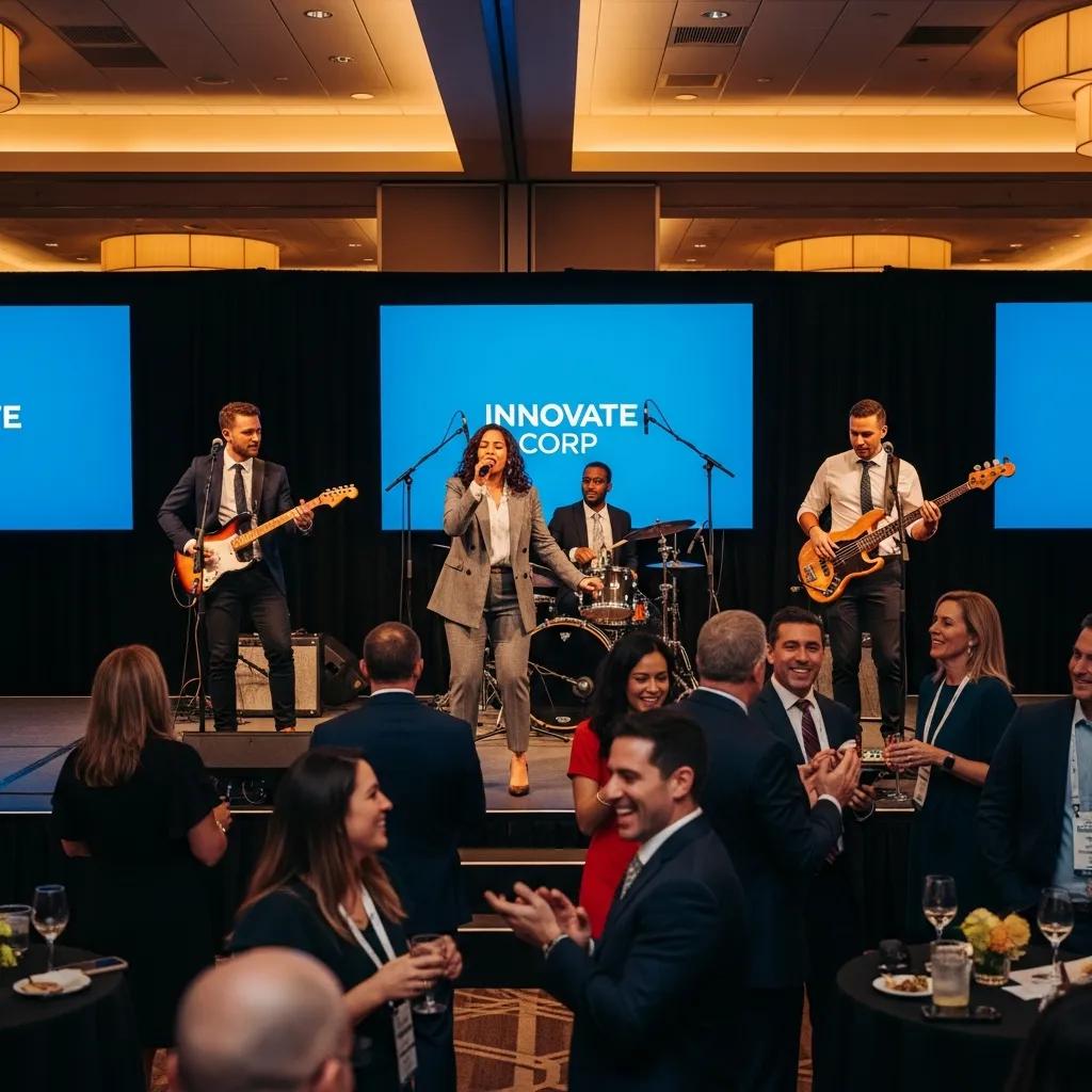 Live band performing at a corporate event, enhancing guest engagement