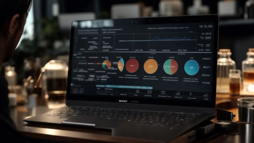 a professional businessperson examining a chart of gut-supporting ingredients tied to an anchor.