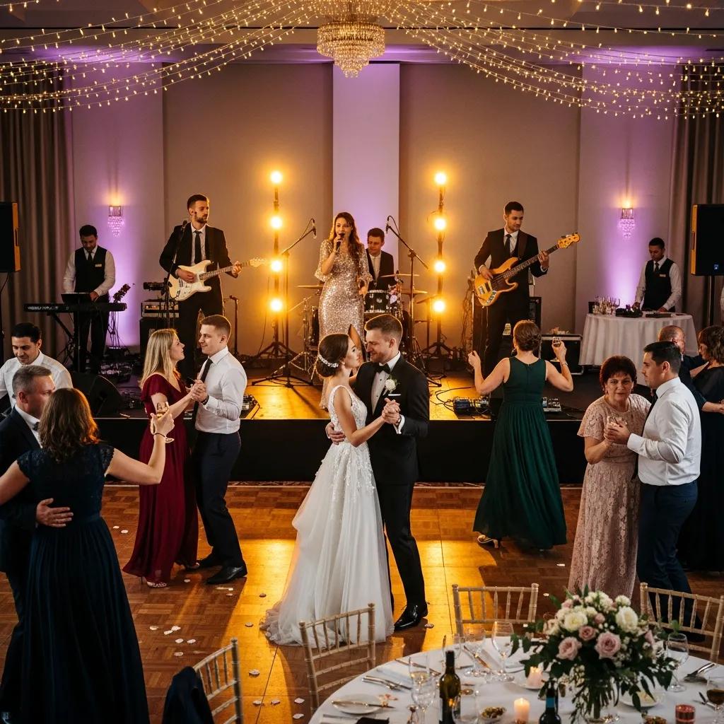 Wedding reception with a live band, creating a memorable celebration atmosphere