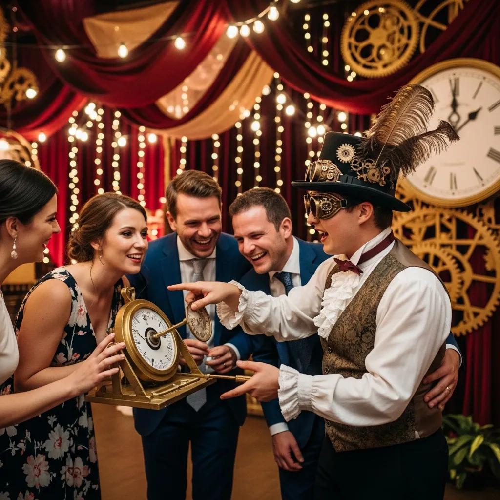 Live performer engaging guests at a themed wedding, creating a unique entertainment experience